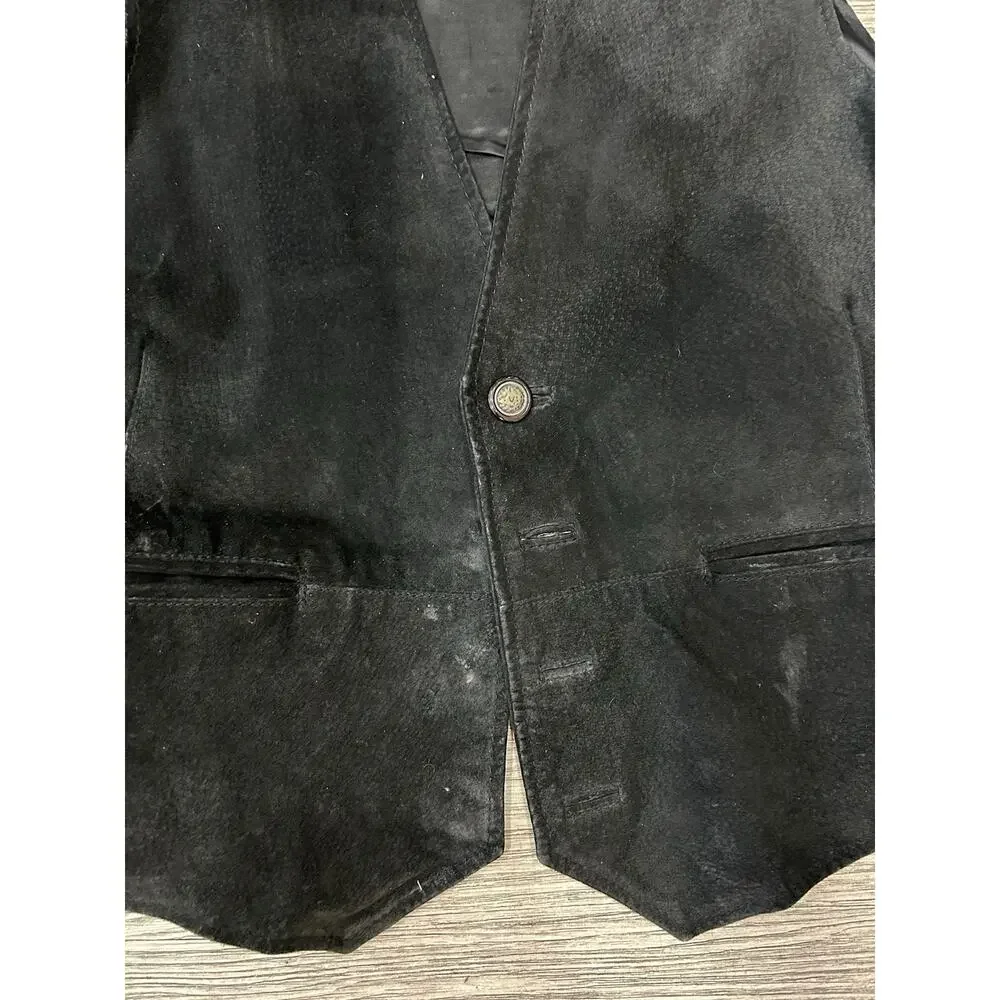 Vintage Beyond Leather Black Suede USMC Vest Men's Size Large (Missing Buttons)